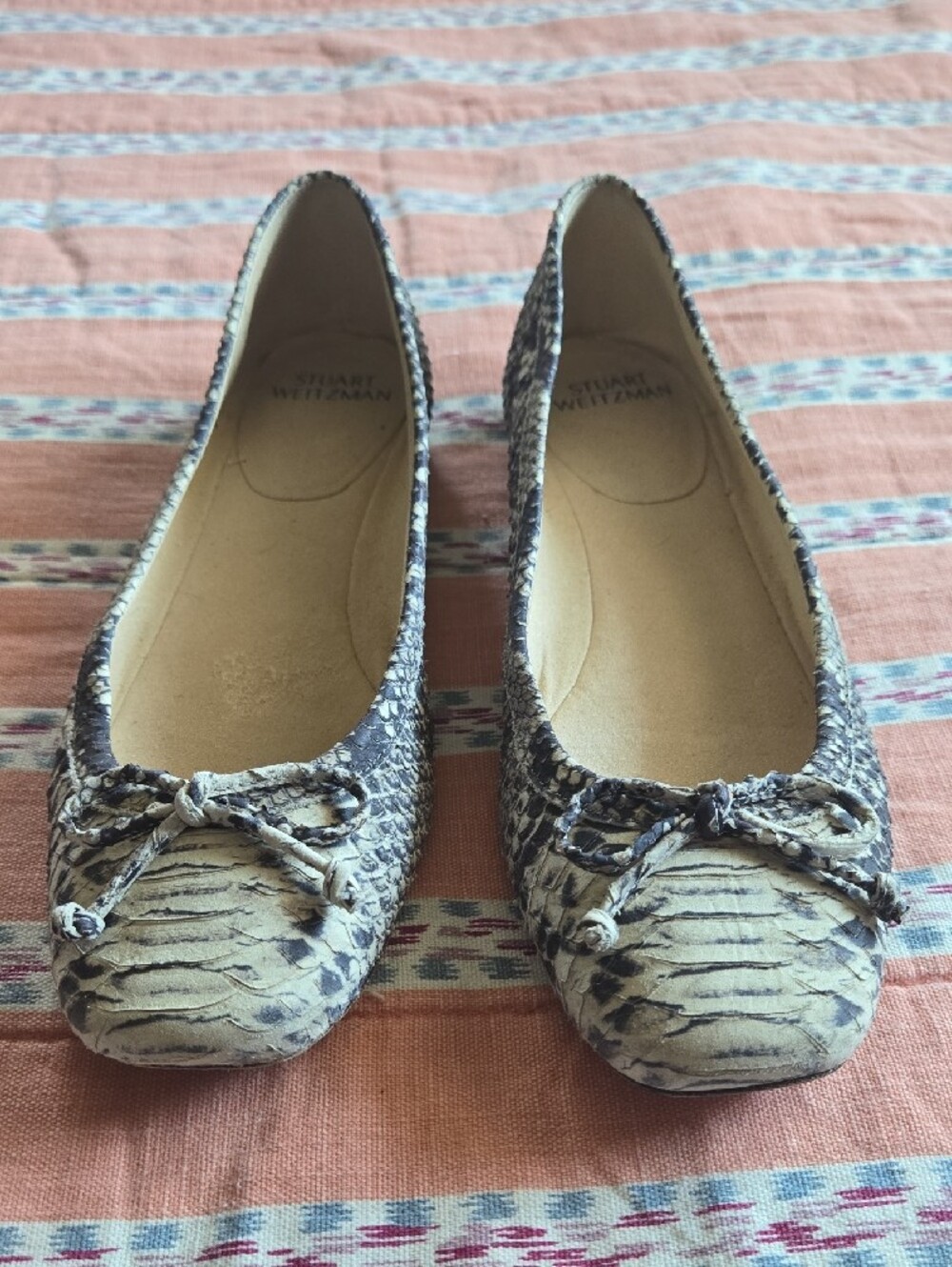 Stuart Weitzman Snake Skin Ballet Flats in Black and Cream - Picture 4 of 10